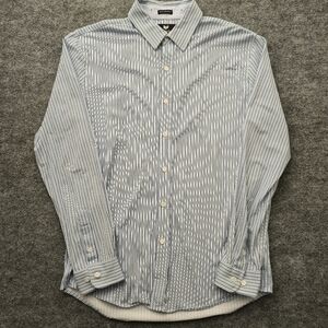 Buttercloth L Slim Fit Icy Cotton Blue‎ Stripe Knit Dress Shirt Stretch